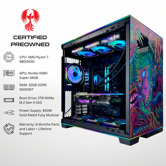 Certified Pre Owned Phoenix - Nvidia RTX 4080 Super AMD Ryzen 7 9800X3D 32GB RAM 2TB SSD DDR5 RGB Gaming PC