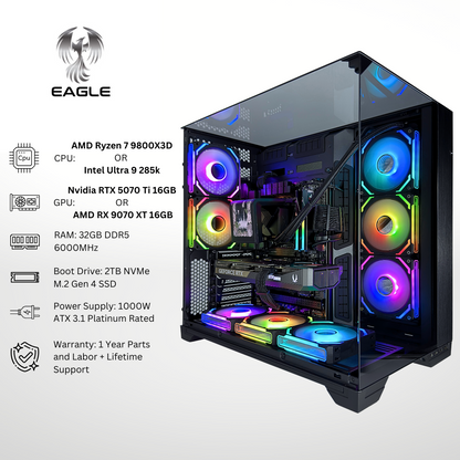 Eagle Plus - Nvidia RTX 5070 Ti/AMD RX 9070 XT 32GB RAM 2TB SSD DDR5 RGB Gaming PC