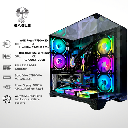 Eagle Plus - Nvidia RTX 4070 Ti SUPER/AMD RX 7900 XT 32GB RAM 2TB SSD DDR5 RGB Gaming PC