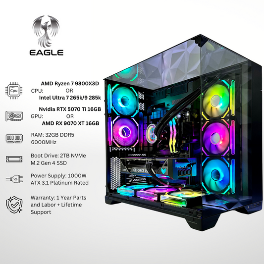 Eagle Plus - Nvidia RTX 5070 Ti/AMD RX 9070 XT 32GB RAM 2TB SSD DDR5 RGB Gaming PC