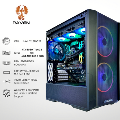 Raven Plus - Nvidia RTX 5060 Ti/Intel ARC B580 i7-12700KF 32GB RAM 1TB SSD DDR5 RGB Gaming PC