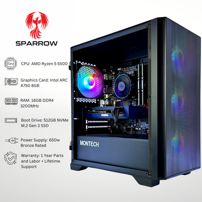 Sparrow - Intel Arc A750 Intel i5-12400F 16GB RAM 512GB SSD DDR4 RGB Gaming PC