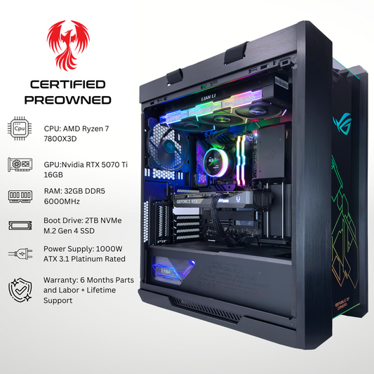 Certified Pre Owned Phoenix - Nvidia RTX 5070 Ti AMD Ryzen 7 7800X3D 32GB DDR5 RAM 2TB SSD RGB Gaming PC