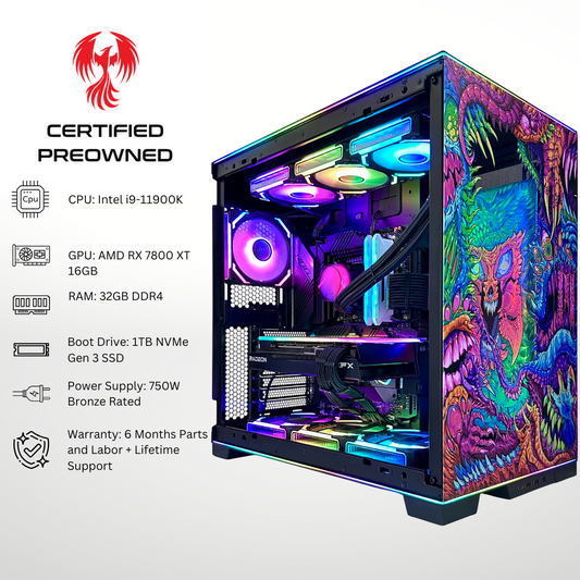 Certified Pre Owned Raven - AMD RX 7800 XT Intel i9-11900K 32GB DDR4 RAM 1TB SSD RGB Gaming PC
