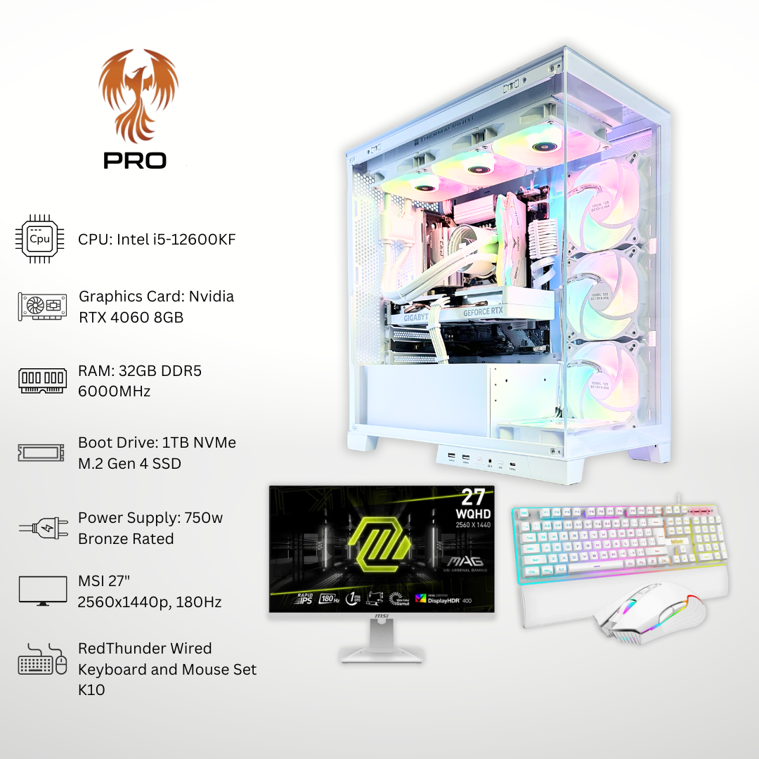 White Pro Gaming PC Bundle