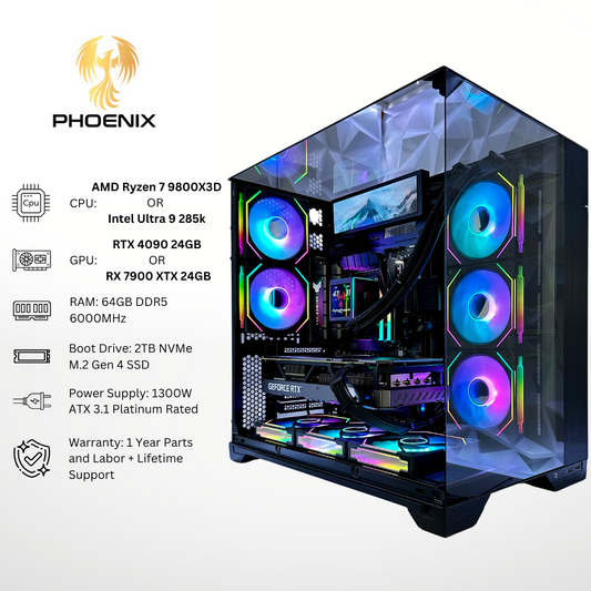 Phoenix Plus -  Nvidia RTX 4090/AMD RX 7900 XTX 64GB RAM 2TB SSD DDR5 RGB Gaming PC (8.8" LCD Screen)