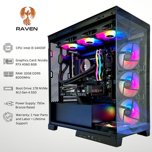 Raven - RTX 4060 Intel i5-14400F 32GB RAM 1TB SSD DDR5 RGB Gaming PC