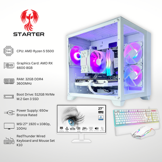 White Starter Gaming PC Bundle