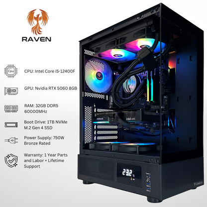 Raven - Nvidia RTX 5060 Intel i5-12400F 32GB DDR5 RAM 1TB SSD RGB Gaming PC