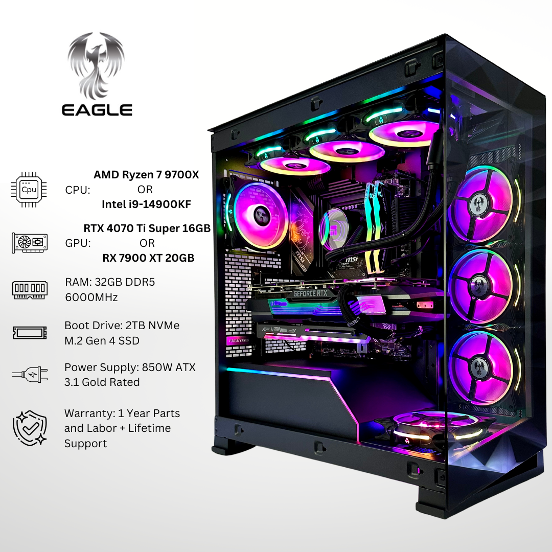 Eagle Plus - Nvidia RTX 4070 Ti SUPER/AMD RX 7900 XT 32GB RAM 2TB SSD DDR5 RGB Gaming PC