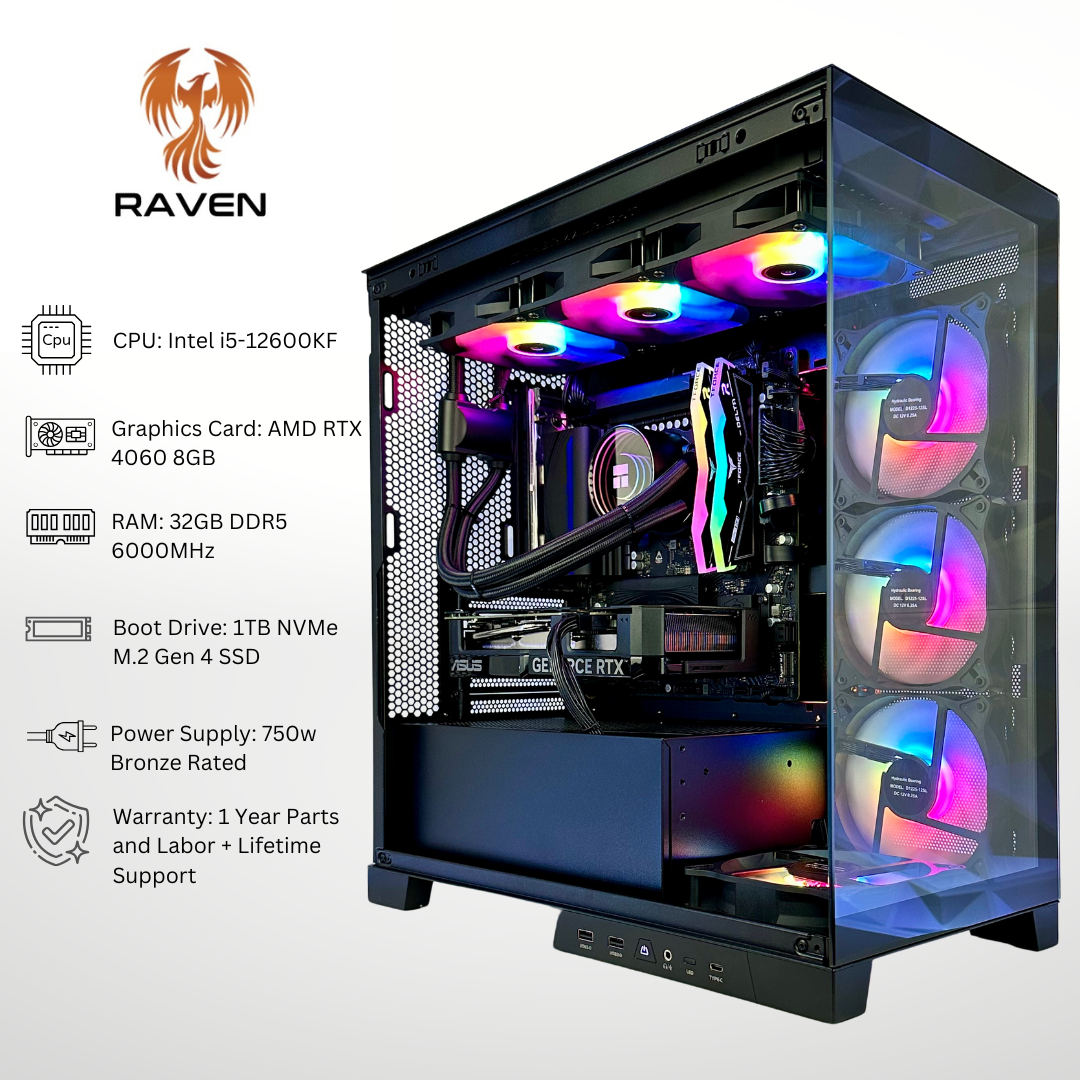 Raven - RTX 4060 Intel i5-12600KF 32GB RAM 1TB SSD DDR5 RGB Gaming PC