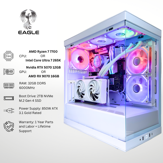 White Eagle - Nvidia RTX 5070/AMD RX 9070 32GB RAM 2TB SSD DDR5 RGB Gaming PC