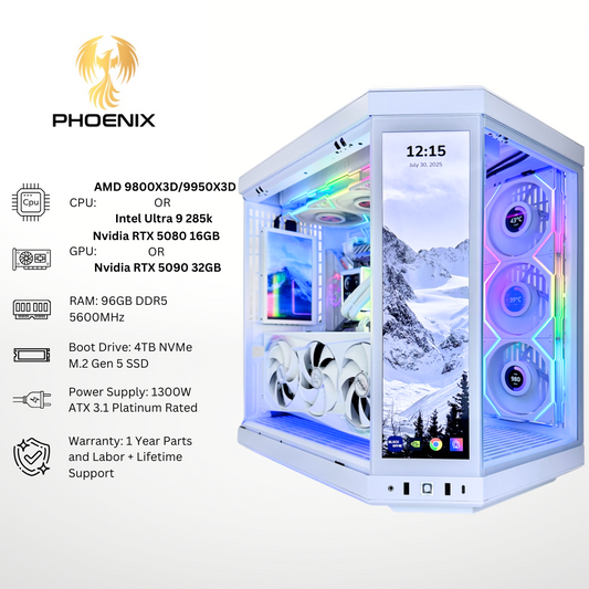 White Phoenix Plus - Nvidia RTX 5080/5090 96GB DDR5 RAM 4TB SSD RGB Gaming PC