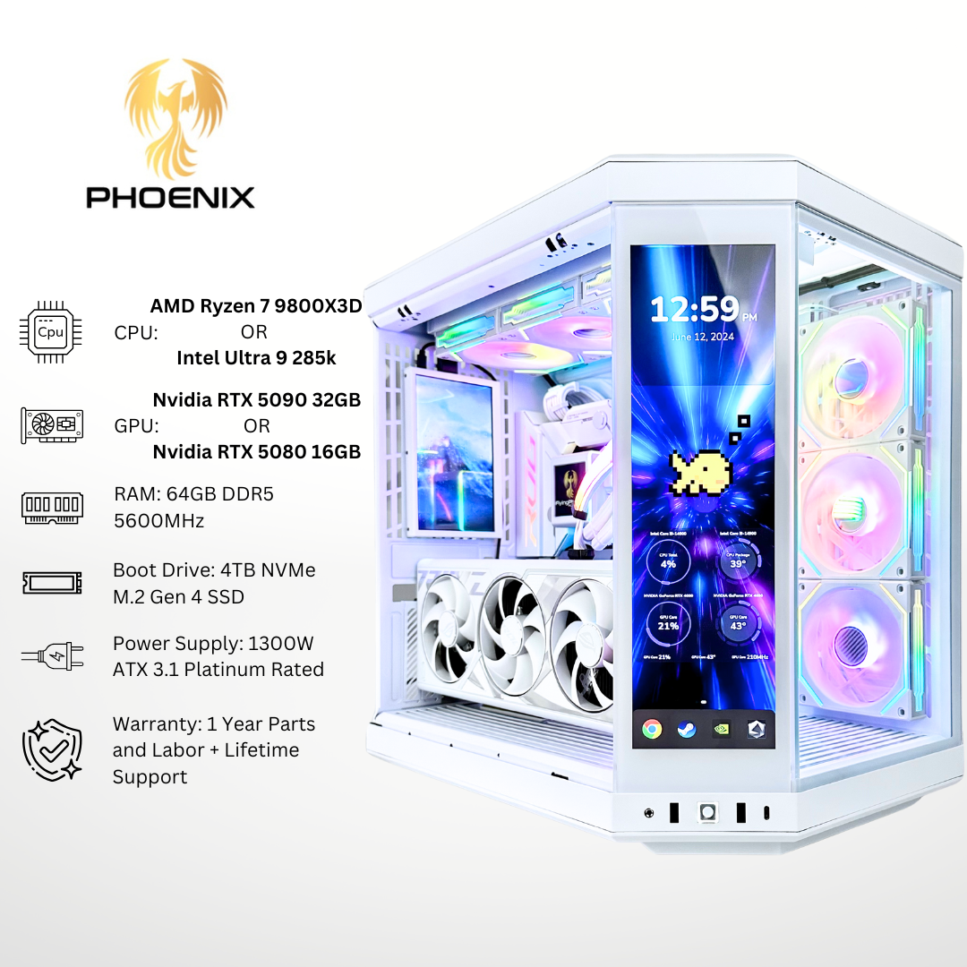 White Phoenix Plus - Nvidia RTX 5080/5090 64GB RAM 4TB SSD DDR5 RGB Gaming PC