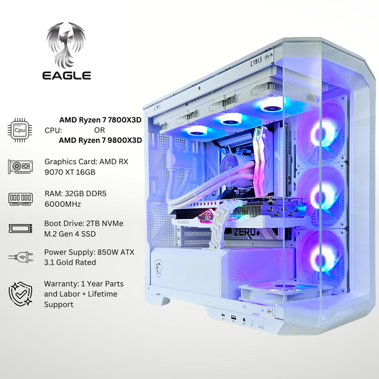 White Eagle Plus - AMD RX 9070 XT Ryzen 7 7800X3D 32GB RAM 2TB SSD DDR5 RGB Gaming PC