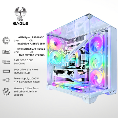 White Eagle Plus - RTX 5070 Ti/AMD RX 7900 XT 32GB RAM 2TB SSD DDR5 RGB Gaming PC