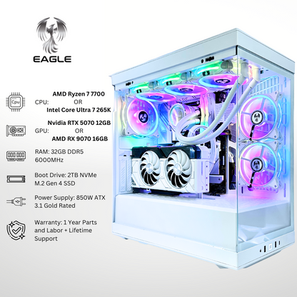 White Eagle - Nvidia RTX 5070/AMD RX 9070 32GB RAM 2TB SSD DDR5 RGB Gaming PC