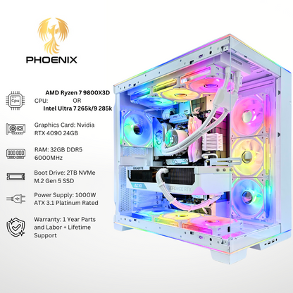 White Phoenix Plus - RTX 4090 32GB RAM 2TB SSD DDR5 RGB Gaming PC