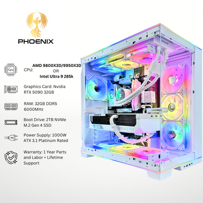 White Phoenix Plus - RTX 5090 32GB DDR5 RAM 2TB SSD RGB Gaming PC