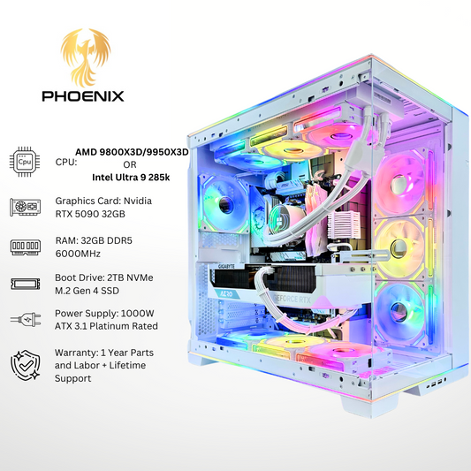 White Phoenix Plus - RTX 5090 32GB DDR5 RAM 2TB SSD RGB Gaming PC