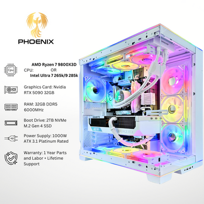 White Phoenix Plus - RTX 5090 32GB RAM 2TB SSD DDR5 RGB Gaming PC