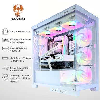 White Raven - RTX 4060 Intel i5-14400F 32GB RAM 1TB SSD DDR5 RGB Gaming PC