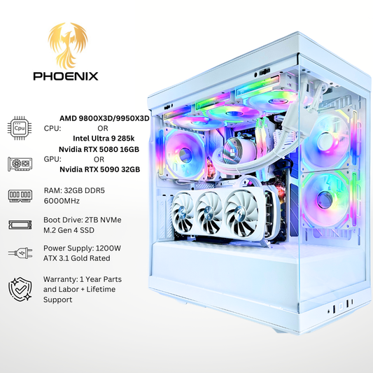 White Phoenix - Nvidia RTX 5080/5090 32GB DDR5 RAM 2TB SSD RGB Gaming PC
