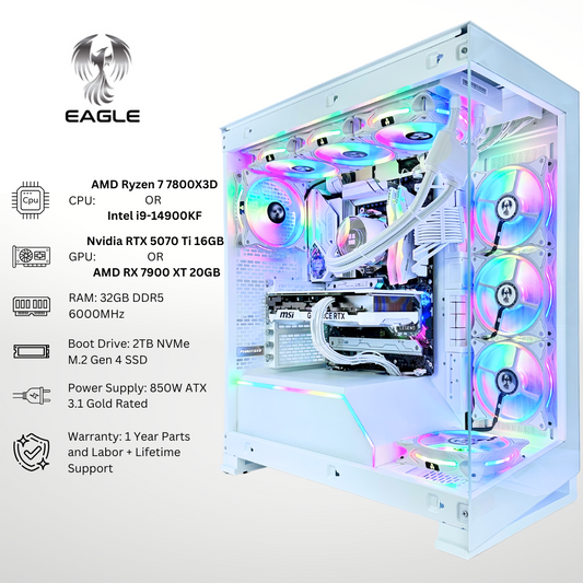 White Eagle Plus - Nvidia RTX 5070 Ti/AMD RX 7900 XT 32GB RAM 2TB SSD DDR5 RGB Gaming PC