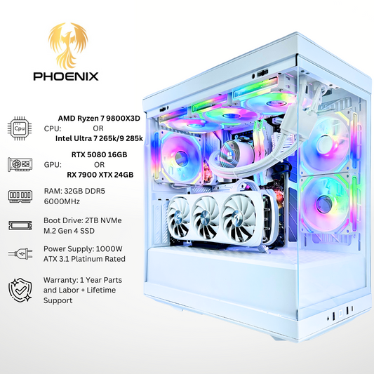 White Phoenix - Nvidia RTX 5080/AMD RX 7900 XTX 32GB RAM 2TB SSD DDR5 RGB Gaming PC