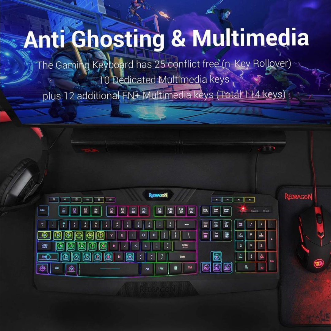 Redragon S101 Wired RGB Backlit Gaming Keyboard and Mouse, Gaming Mouse Pad, Gaming Headset Combo