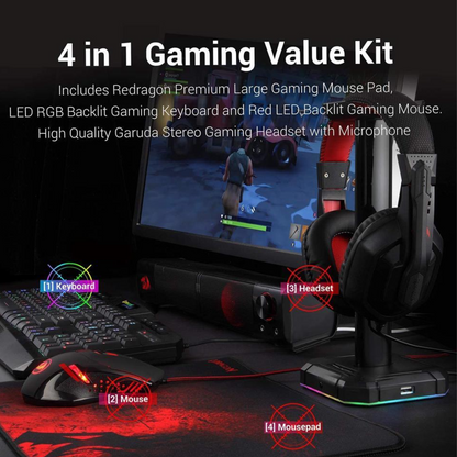 Redragon S101 Wired RGB Backlit Gaming Keyboard and Mouse, Gaming Mouse Pad, Gaming Headset Combo